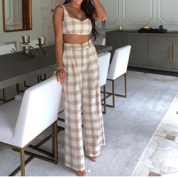 Cara Santana Tan Plaid Crop Top Bralette and Pants Set as seen on Melissa Gorga - Picture 2 of 3